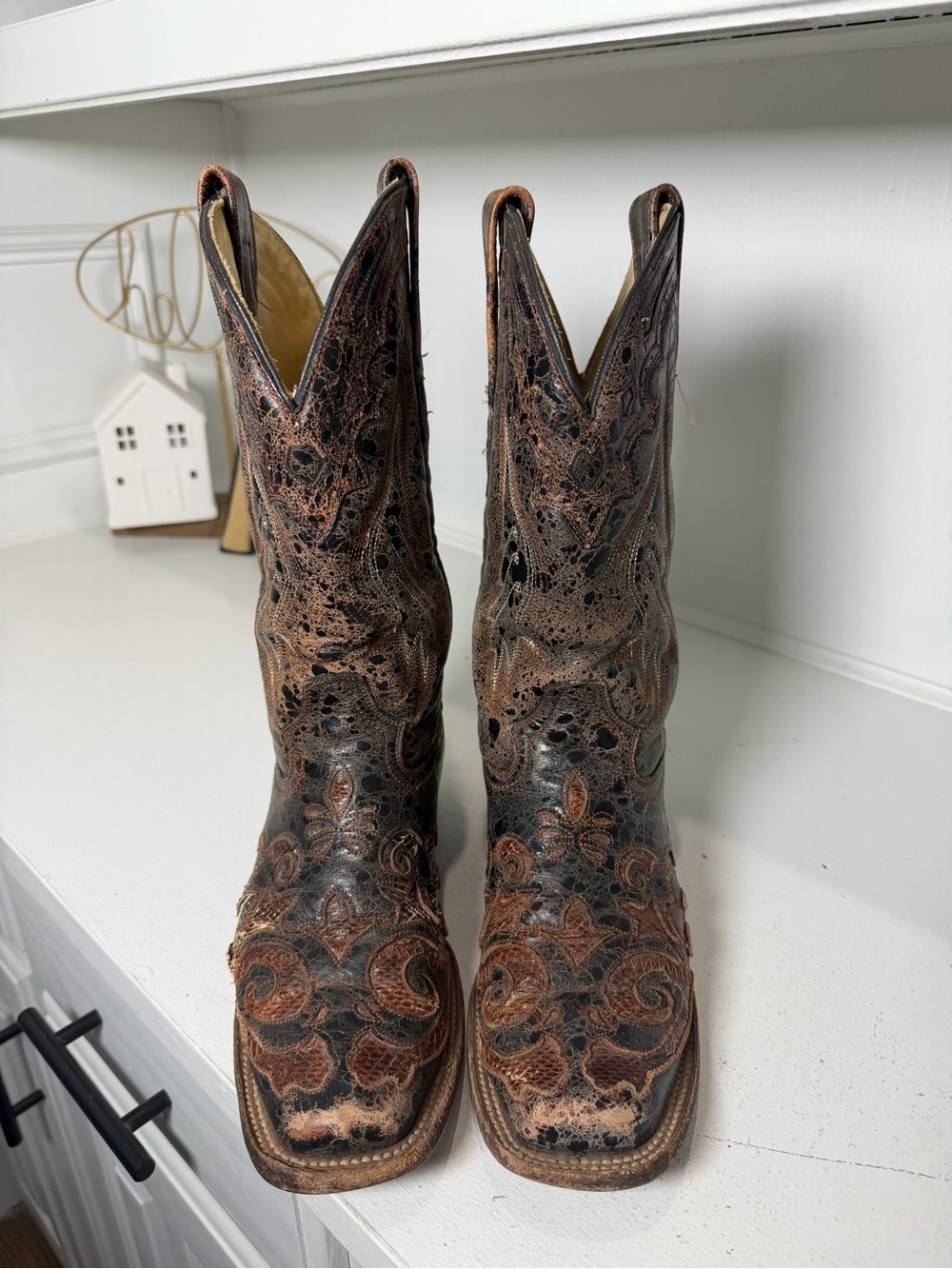 Corral Boots Women's 7M Brown Inlay Western Cowboy Boots Leather Cowgirl Rodeo View 2